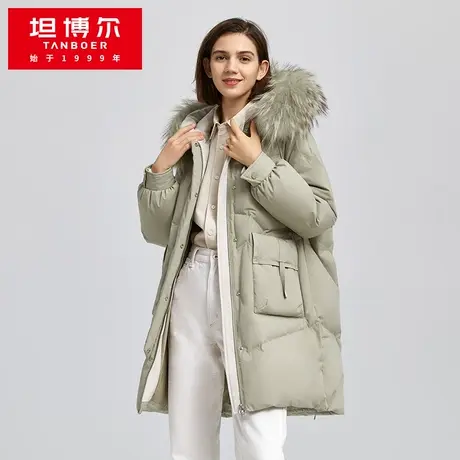 【商场同款】坦博尔羽绒服女冬中长款大毛领外套TB211658断码清仓商品大图