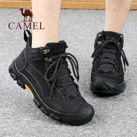 Camel/骆驼男鞋冬季真牛皮长绒毛保暖舒适中年爸爸短户外休闲靴子商品大图