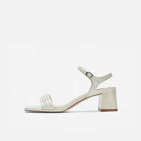 Nine West/玖熙2025年夏季新款高跟一字带凉鞋女方头漆皮粗跟女鞋图片
