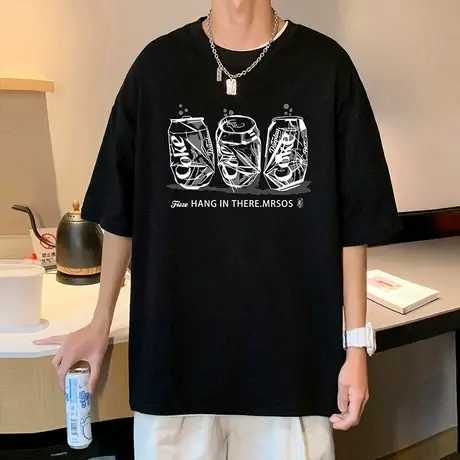 短袖t恤男夏季新款宽松休闲圆领体恤港风纯棉男生半袖大码上衣服商品大图