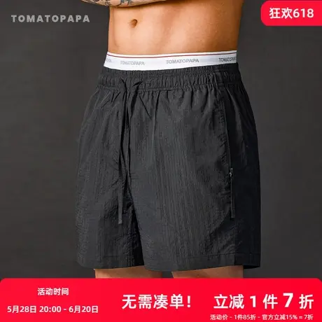TOMATOPAPA夏季男士休闲通勤经典松紧腰运动沙滩直筒高街健身短裤商品大图