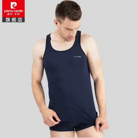 皮尔卡丹男士健身背心挖肩黑白色吸湿亲肤棉质打底内衣商品大图