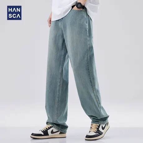 hansca莱赛尔天丝宽松牛仔裤男夏季薄款2024美式潮牌直筒长裤子潮商品大图