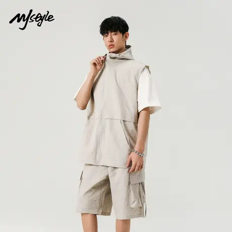MJ STYLE美式街头无袖T恤男2025夏季新款开衫工装休闲纯色上衣商品大图