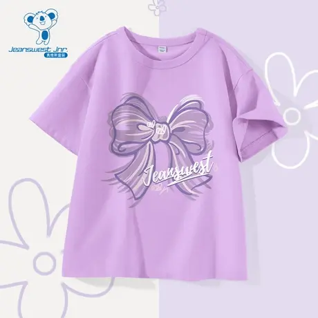 JU真维斯男女同款童装2025夏季新款清新可爱风蝴蝶结印花短袖T恤商品大图