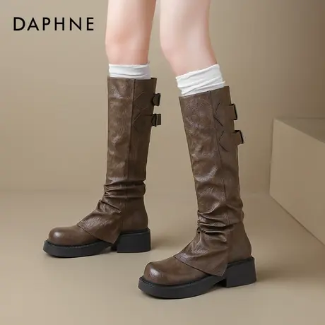 达芙妮不过膝长筒靴女2025新款夏季新疆旅游西部骑士靴复古高筒靴商品大图
