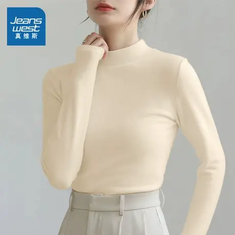 KMV真维斯半高领打底衫女2025新款秋冬季内搭仿德绒长袖修身上衣商品大图