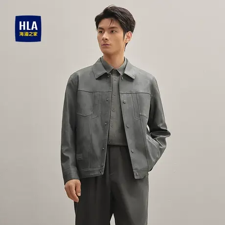HLA/海澜之家休闲风夹克2025秋季新款翻领挺括有型PU皮外套男图片