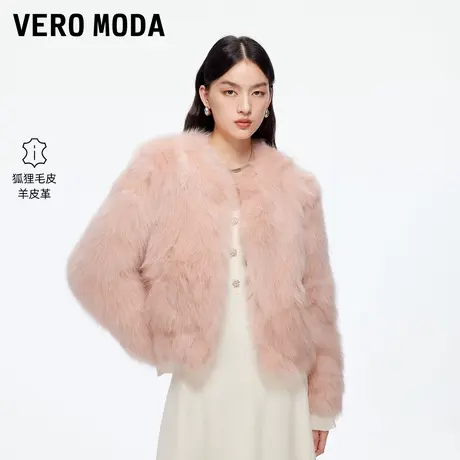 Vero Moda皮草女2025秋冬新款圆领宽松短款外套优雅大气3254FU001图片