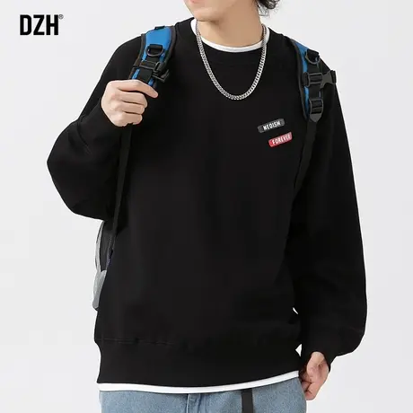 男士美式重磅卫衣男春秋季圆领潮牌男装2023新款黑色长袖上衣秋装商品大图