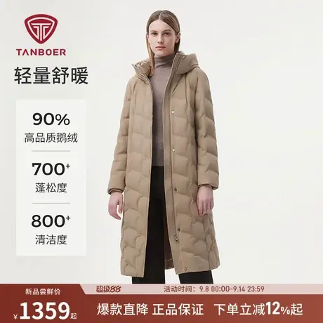 【90鹅绒】坦博尔冬季新款羽绒服女中长款过膝连帽无缝压胶外套商品大图