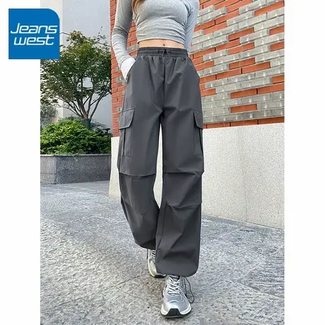 KV真维斯软壳加绒工装裤女秋冬2025新款小个子高腰垂感直筒阔腿裤商品大图