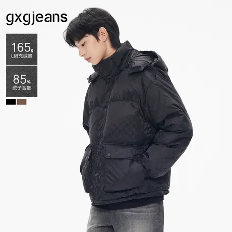 gxg.jeans男装冬季保暖连帽时尚满印休闲短款羽绒服外套潮商品大图