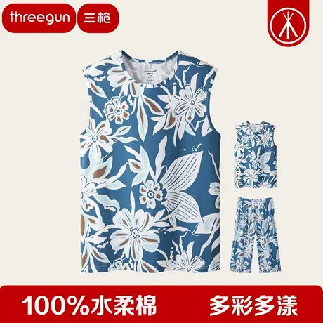 三枪背心女100%纯棉水柔棉亲肤打底轻薄高弹无袖宽松居家上衣裤子商品大图