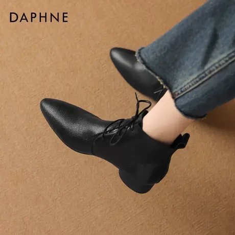 达芙妮短靴女冬季2026新款尖头粗跟靴子加绒系带妈妈鞋皮鞋马丁靴图片