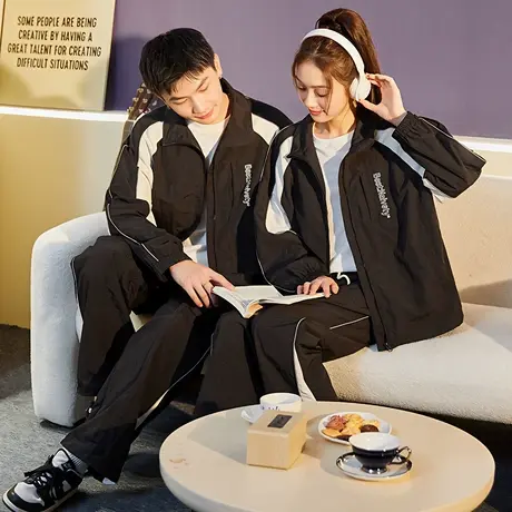 唐狮秋季新款休闲运动套装情侣立领拼接休闲宽松外套情侣装潮TD图片