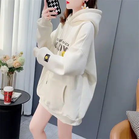 中长款加绒加厚连帽卫衣女2022年新款秋冬宽松慵懒风洋气时尚外套图片