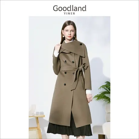 音儿美地女装2022冬季新款双排扣围巾式纯羊毛双面呢大衣图片