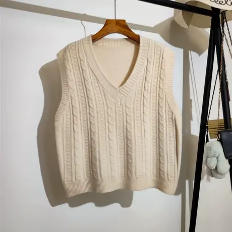 麻花毛衣马甲背心女秋冬新款宽松v领叠穿无袖坎肩针织衫上衣外穿商品大图