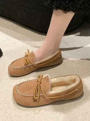 孕妇软底春秋豆豆鞋女平底2023秋冬新款百搭加绒妈妈鞋一脚蹬瓢鞋商品大图