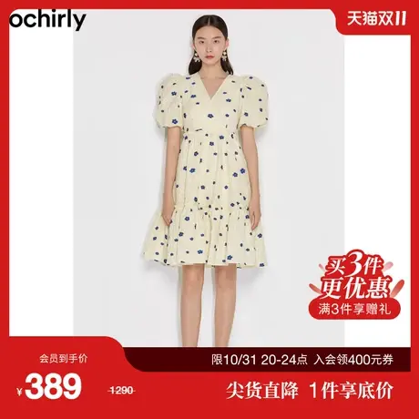 【首降】欧时力短袖连衣裙新款夏装泡泡袖法式碎花1WY2082150图片