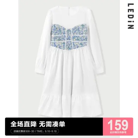 乐町白月光拼接连衣裙休闲秋季新款长裙女C1FAC1204图片