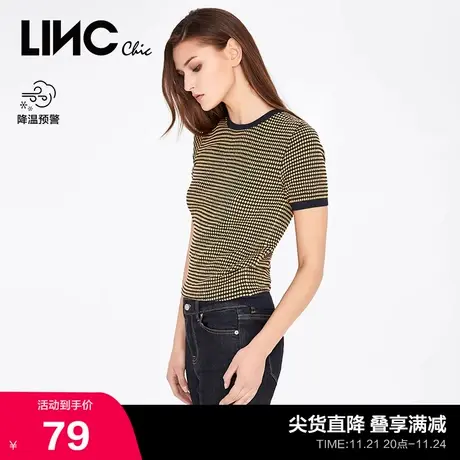 LINCCHIC金羽杰针织衫撞色提花波点套头针织衫女上衣911115商品大图