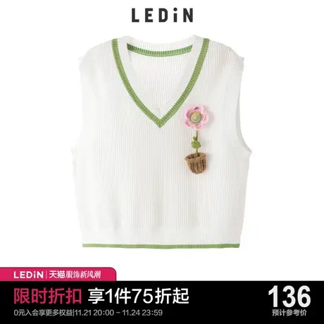 乐町立体花朵上衣女休闲夏季新款针织背心C5EFC2401商品大图
