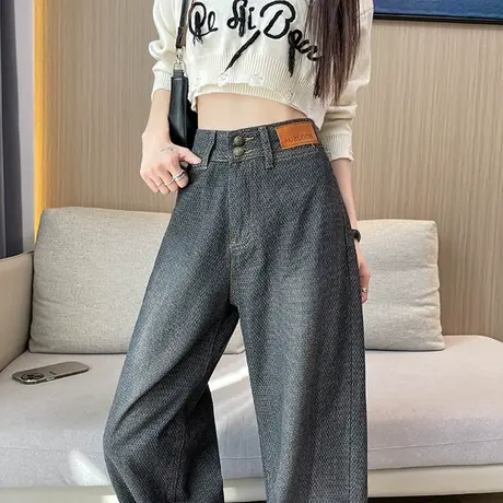 黑色阔腿牛仔裤女2024年春秋新款高腰复古显瘦宽松直筒百搭拖地裤图片