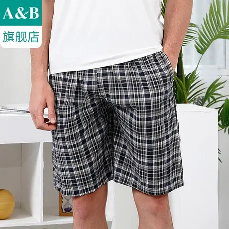 ab内衣睡裤男格子纯棉宽松沙滩家居裤梭织全棉居家大裤衩U830商品大图