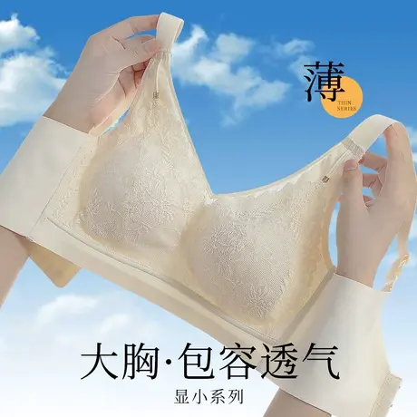 六月玫瑰大胸显小胸内衣女防下垂收副乳聚拢蕾丝大码无钢圈文胸商品大图