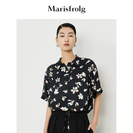【6A级桑蚕丝】玛丝菲尔2023年夏季新款截短式缎面真丝花稿衬衫女商品大图