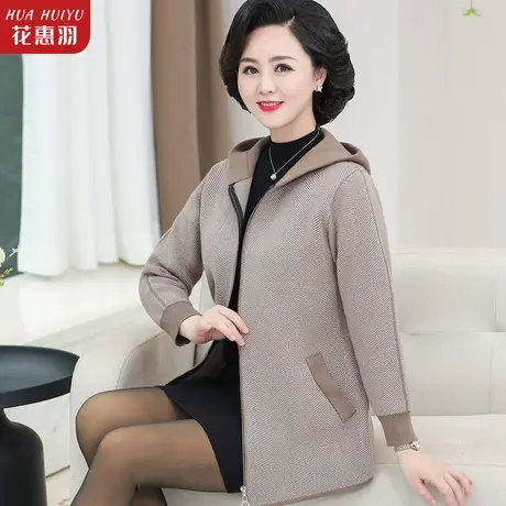2022新款妈妈外套春秋洋气上衣中老年女装春装连帽秋冬装毛呢夹克商品大图