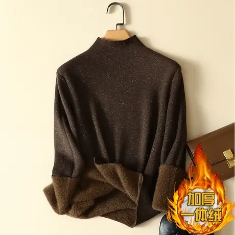 一体绒半高领毛衣女2022年新款加绒加厚打底衫女秋冬内搭针织上衣图片