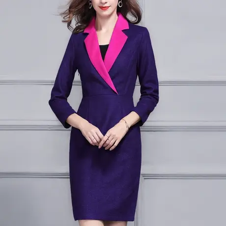 水墨青华冬新品简约修身一步裙优雅气质百搭收腰毛呢连衣裙图片