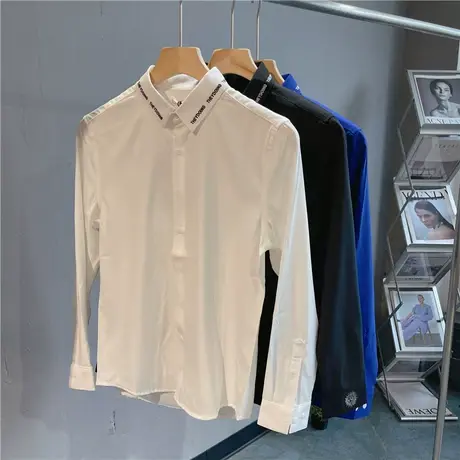 秋季长袖衬衫修身刺绣潮流休闲帅气ins痞帅网红潮牌发型师衬衣男商品大图