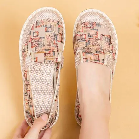 老北京新款妈妈鞋帆布鞋女夏季透气女款一脚蹬布鞋网纱绣花鞋时尚商品大图