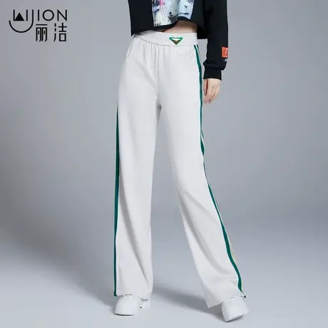 丽洁女裤侧条纹阔腿裤女2023年春秋新款高腰宽松垂感休闲运动裤子商品大图