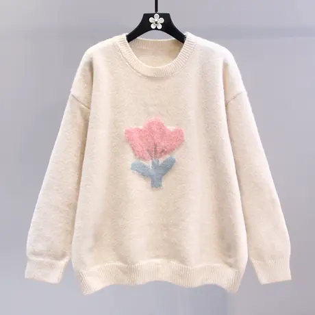 小清新花朵套头毛衣女秋冬2023新款宽松慵懒风软糯打底针织衫上衣图片