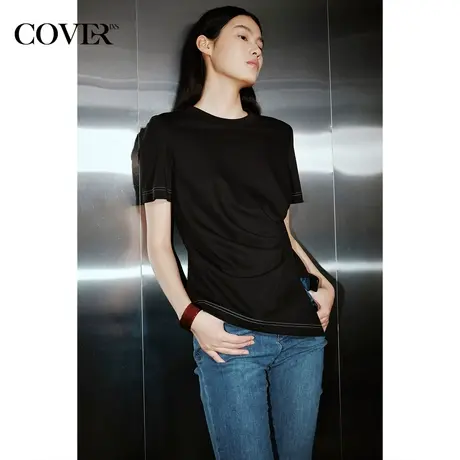 COVER夏季莱赛尔不对称捏褶三醋酸针织衫图片