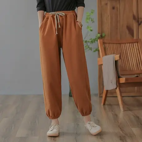 dza 高腰显瘦纯色运动卫裤春秋休闲九分裤子女士宽松阔腿裤直筒裤商品大图