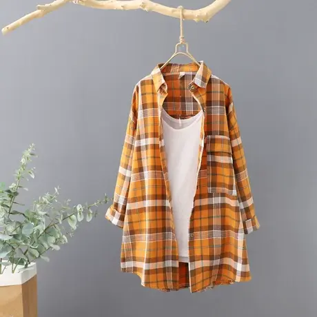 文艺女装宽松长袖格子衬衫女秋装2024新品韩范休闲开衫外套衬衣潮商品大图
