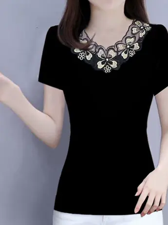 加大码短袖t恤女装夏季2023年新款春秋打底小衫妈妈减龄短袖上衣商品大图