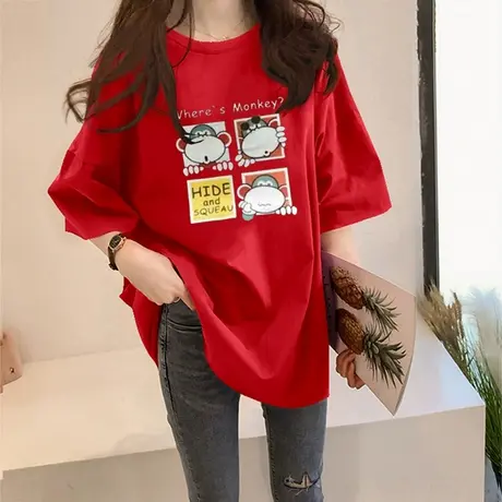 2023虎年本命年短袖T恤红色属虎情侣装衣服新年过年大码T恤ins潮图片