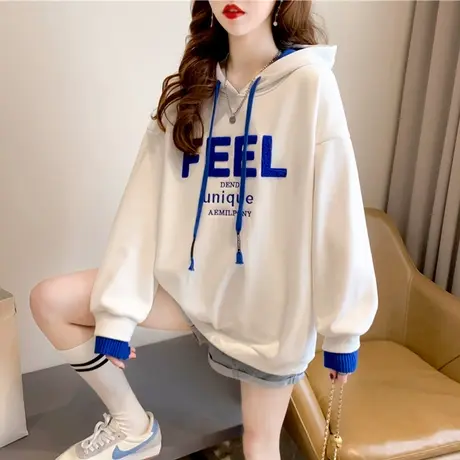 卫衣女春秋韩版宽松大码设计感小众小个子早春薄款假两件上衣外套图片