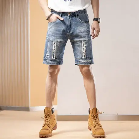 Modi Nick/摩帝尼克男士短裤休闲薄款弹力牛仔中裤修身马裤男短裤商品大图