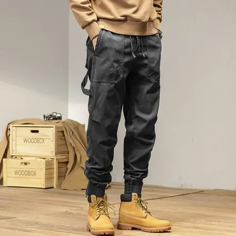 工装裤男装潮流男士裤子加绒宽松纯色束脚裤男百搭男款长裤工装商品大图