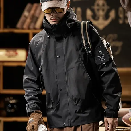 防风百搭潮流户外大码工装外套复古外套休闲男秋冬款连帽外套男商品大图