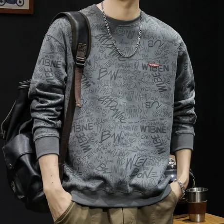 潮牌印花卫衣男春秋款圆领男款衣服春季2024新款男士长袖男装大码商品大图