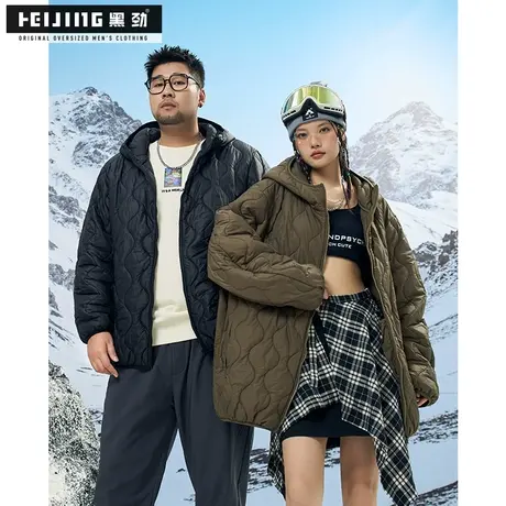 黑劲大码棉衣男冬季新款300斤胖子加肥加大宽松保暖连帽棉服外套图片